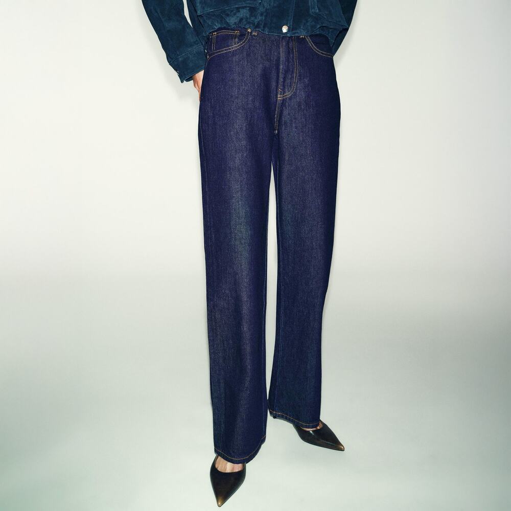 Zara Dark Wash High Rise Straight Leg Jeans Nwt New Size 8